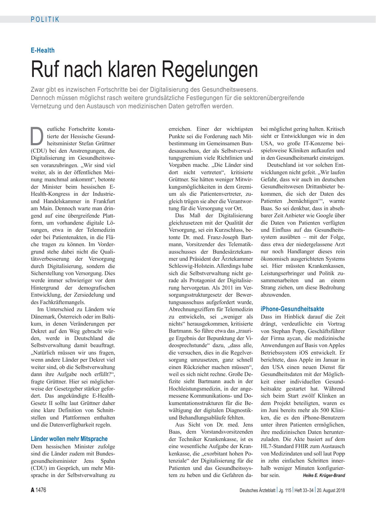 Vorschauseite 1: E-Health: Ruf nach klaren Regelungen