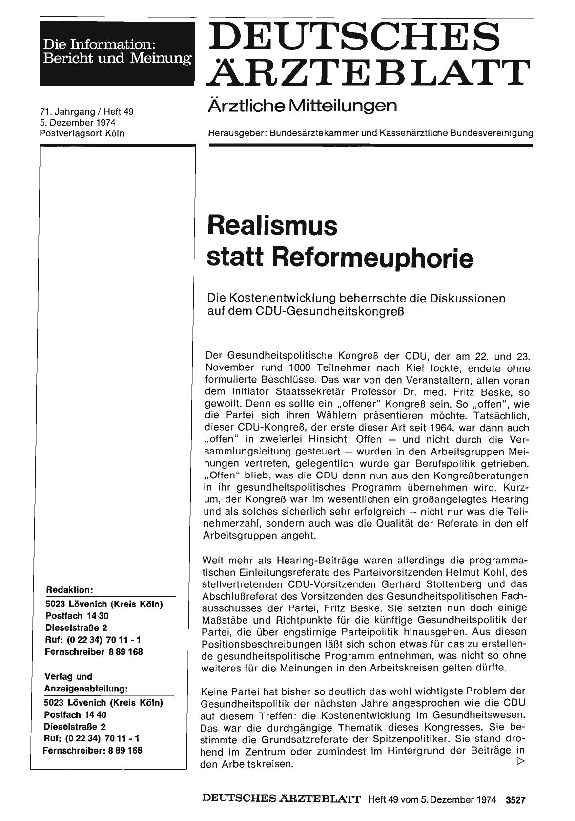 Vorschauseite 1: Realismus statt Reformeuphorie