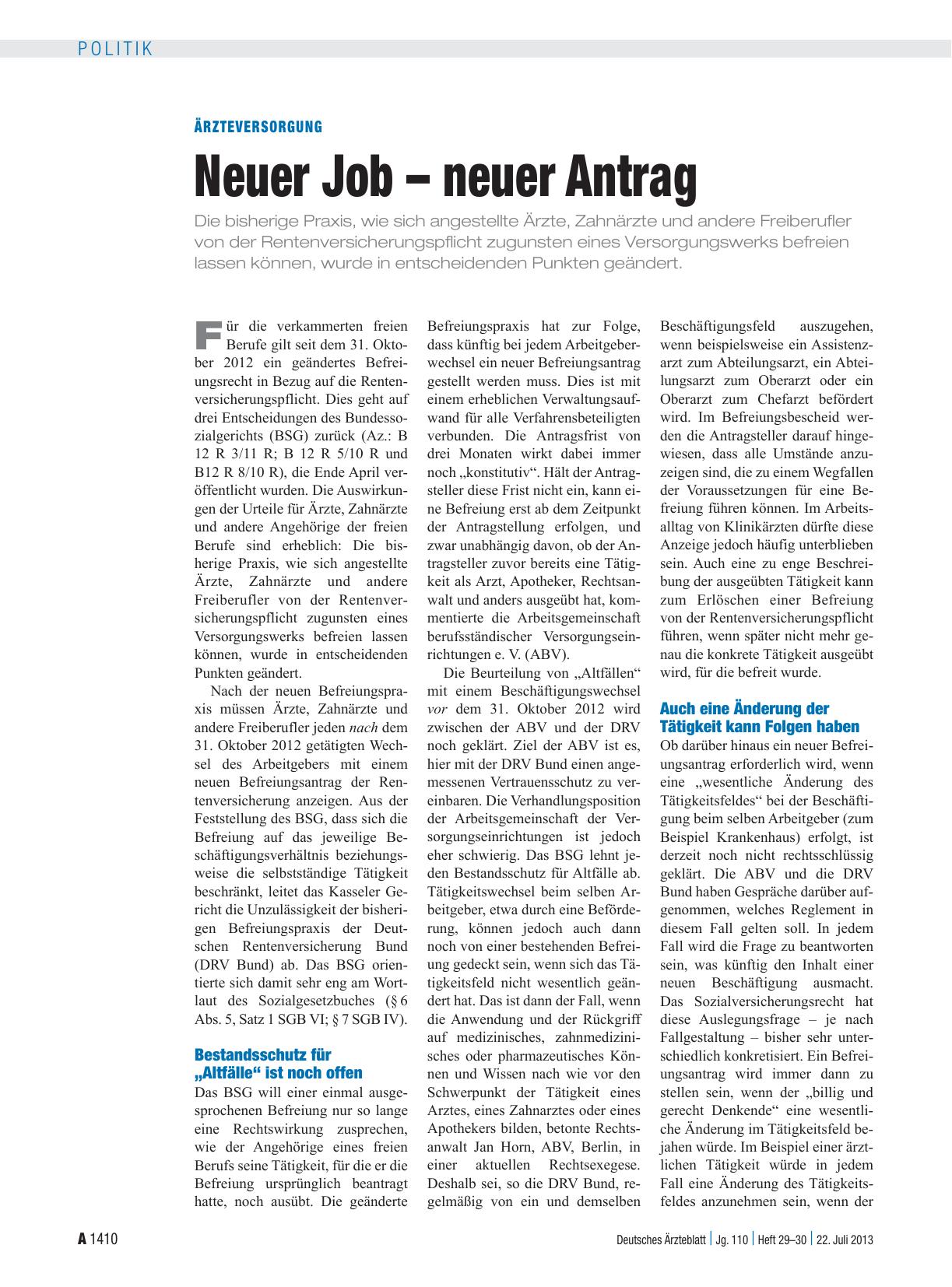 Vorschauseite 1: Ärzteversorgung: Neuer Job – neuer Antrag