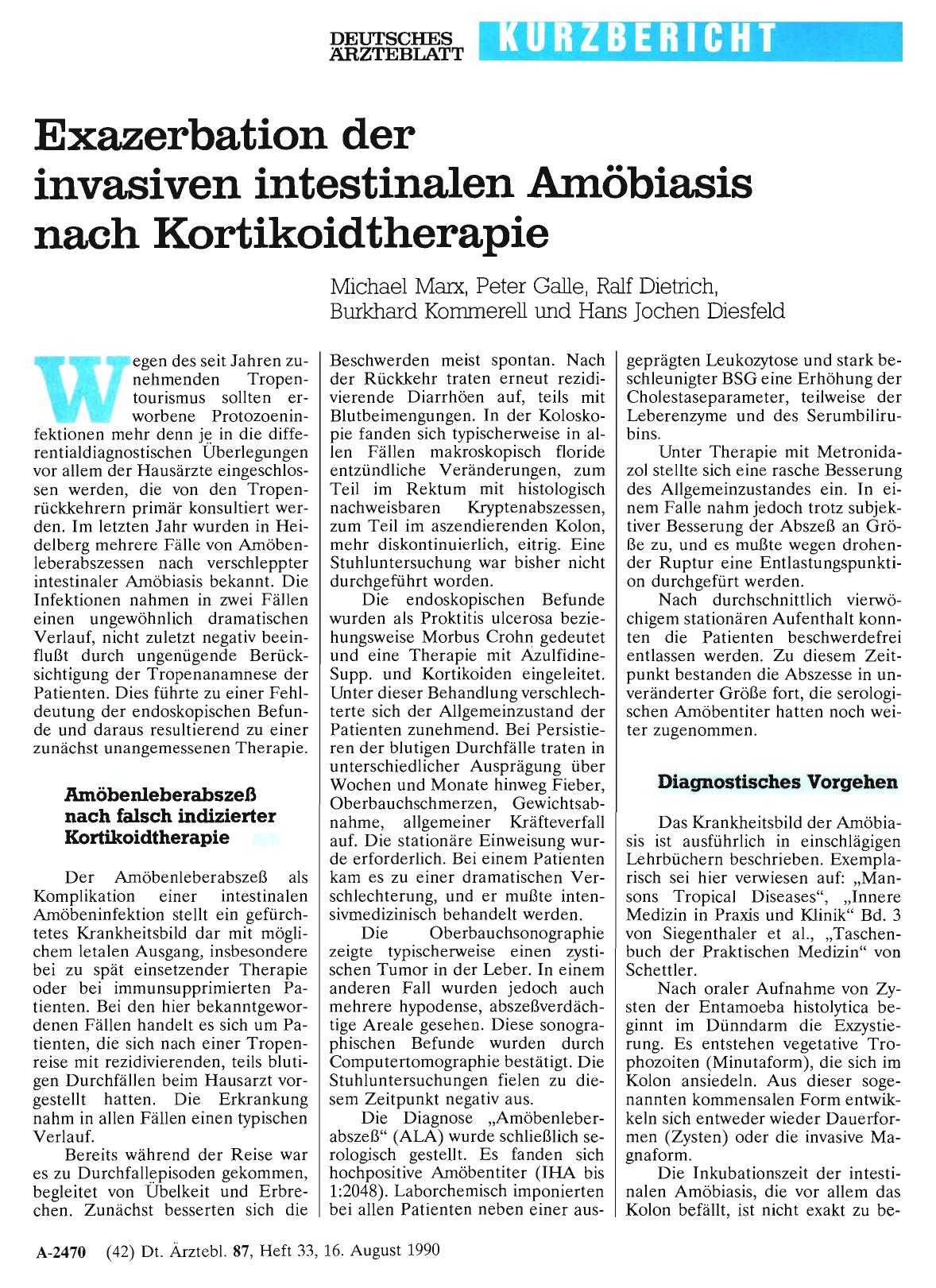 Vorschauseite 1: Exazerbation der invasiven intestinalen Amöbiasis nach Kortikoidtherapie