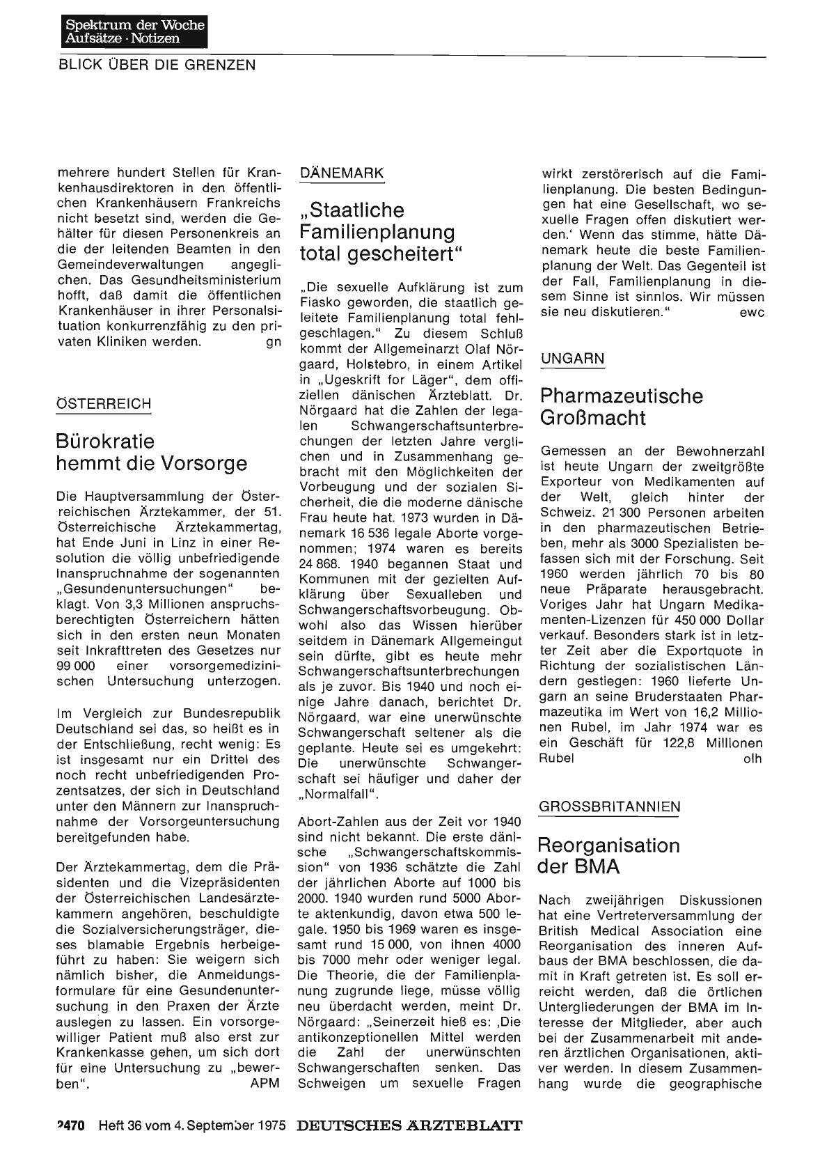 Vorschauseite 1: GROSSBRITANNIEN: Reorganisation der BMA
