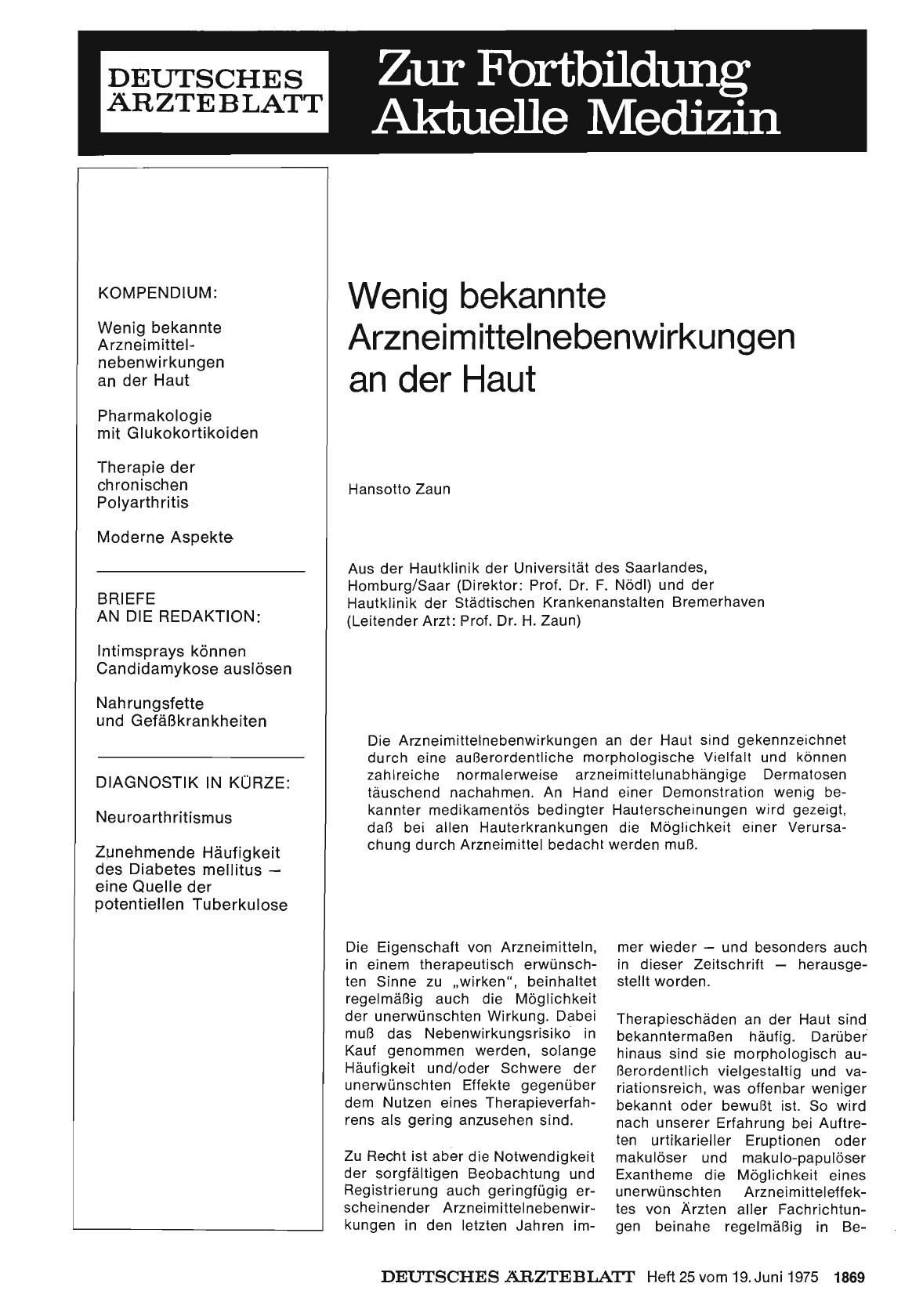 Vorschauseite 1: Wenig bekannte Arzneimittelnebenwirkungen an der Haut