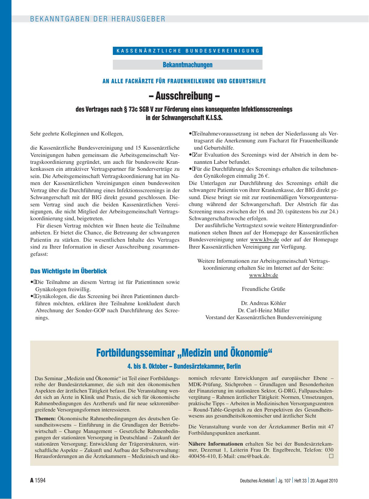 Vorschauseite 1: Fortbildungsseminar „Medizin und Ökonomie“ 4. bis 8. Oktober – Bundesärztekammer, Berlin
