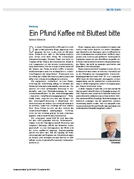 Vorschauseite 1: Werbung: Ein Pfund Kaffee mit Bluttest bitte.