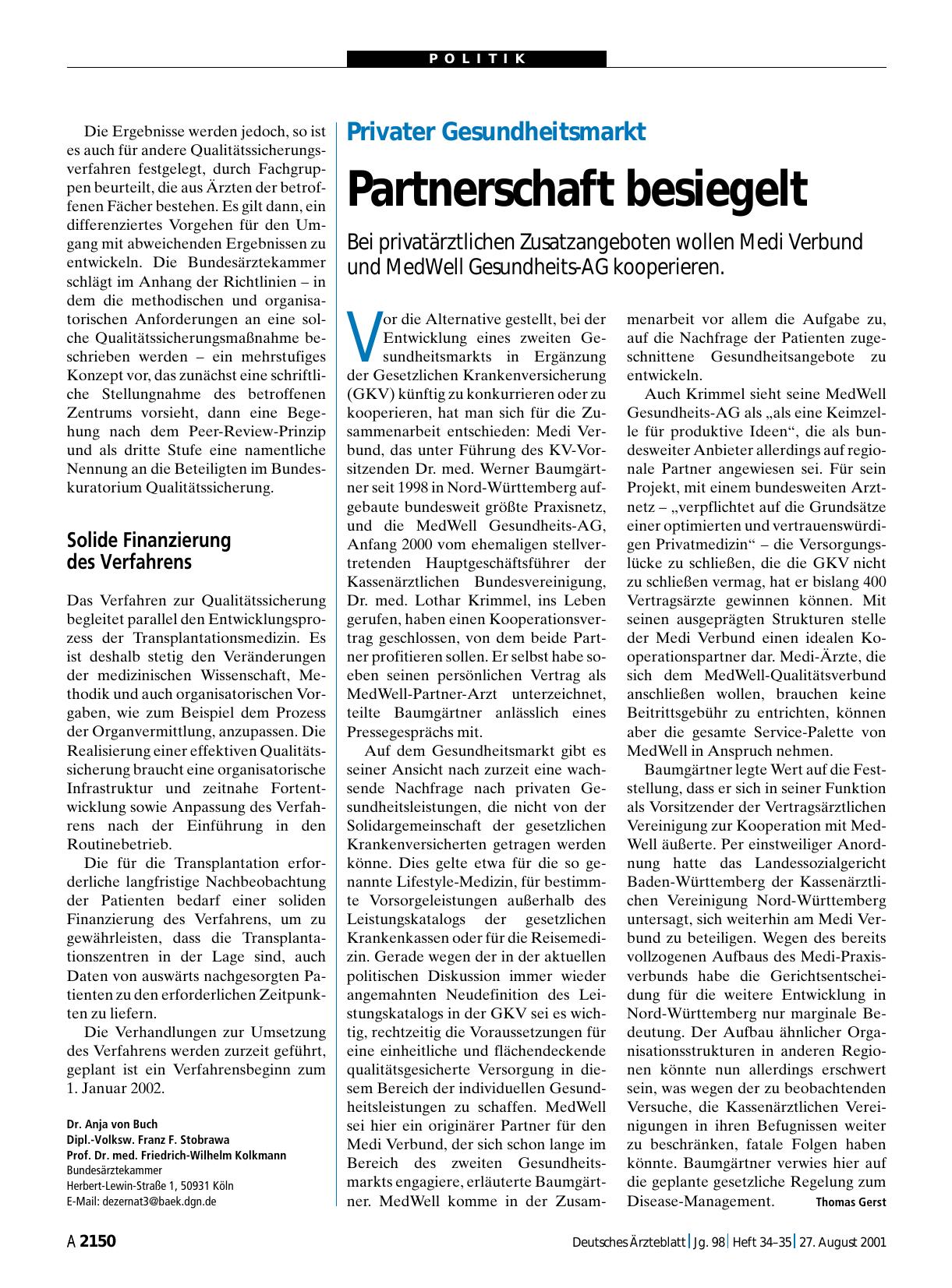 Vorschauseite 1: Privater Gesundheitsmarkt: Partnerschaft besiegelt