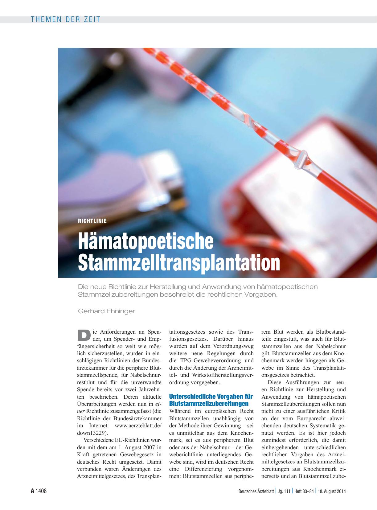 Vorschauseite 1: Richtlinie: Hämatopoetische Stammzelltransplantation
