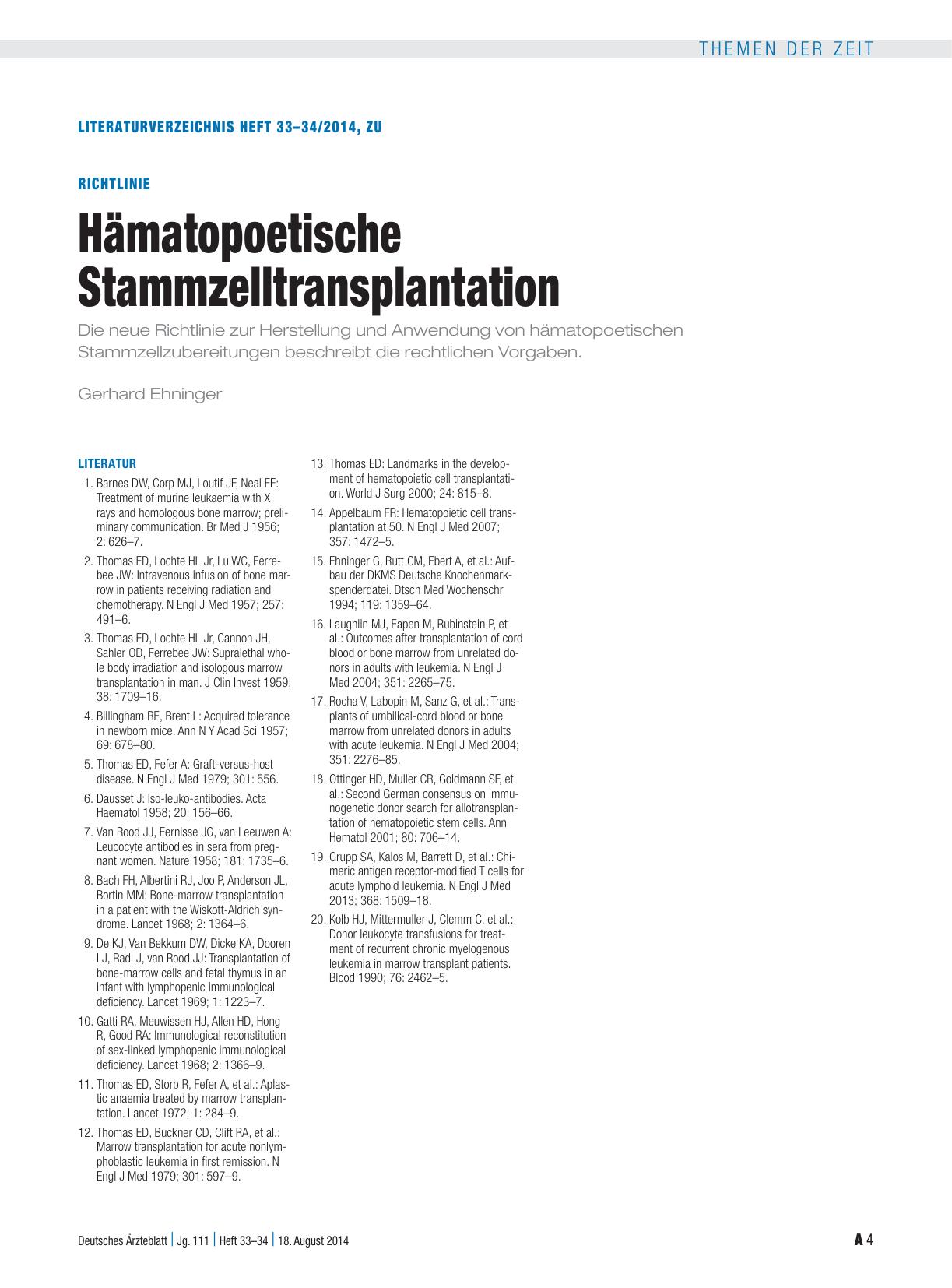 Vorschauseite 4: Richtlinie: Hämatopoetische Stammzelltransplantation