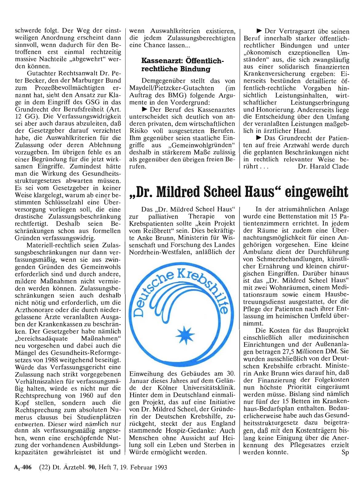 Vorschauseite 1: „Dr. Mildred Scheel Baus„ eingeweiht