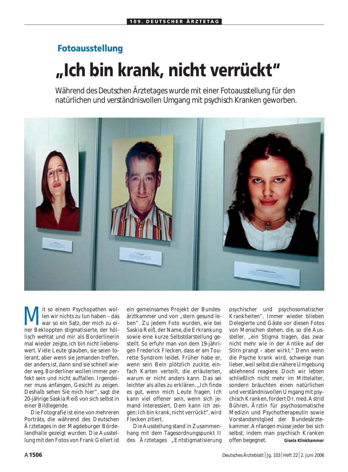 Vorschauseite 1: Fotoausstellung: „Ich bin krank, nicht verrückt“