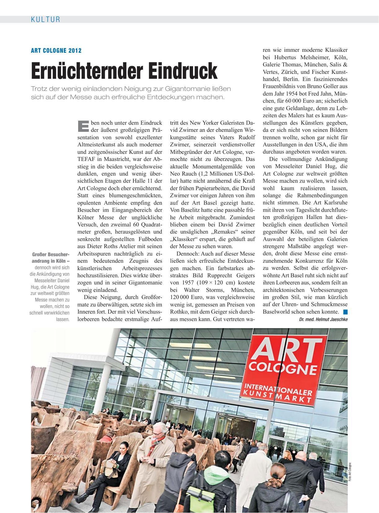 Vorschauseite 1: Art Cologne 2012: Ernüchternder Eindruck