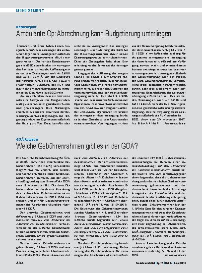 Vorschauseite 1: Rechtsreport: Ambulante Op: Abrechnung kann Budgetierung unterliegen