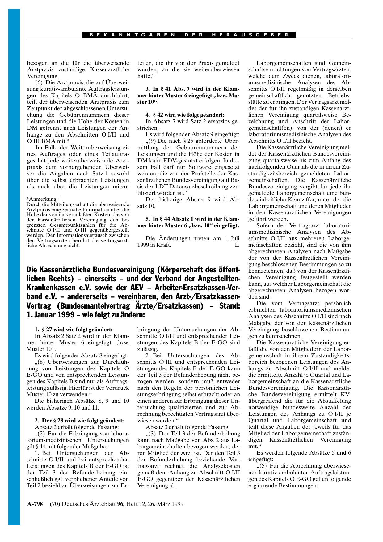Vorschauseite 1: Änderung Arzt-/Ersatzkassen-Vertrag (Bundesmantelvertrag Ärzte/Ersatzkassen)