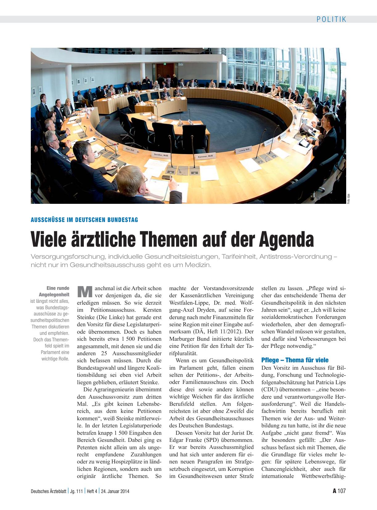 Vorschauseite 1: Ausschüsse im Deutschen Bundestag: Viele ärztliche Themen auf der Agenda