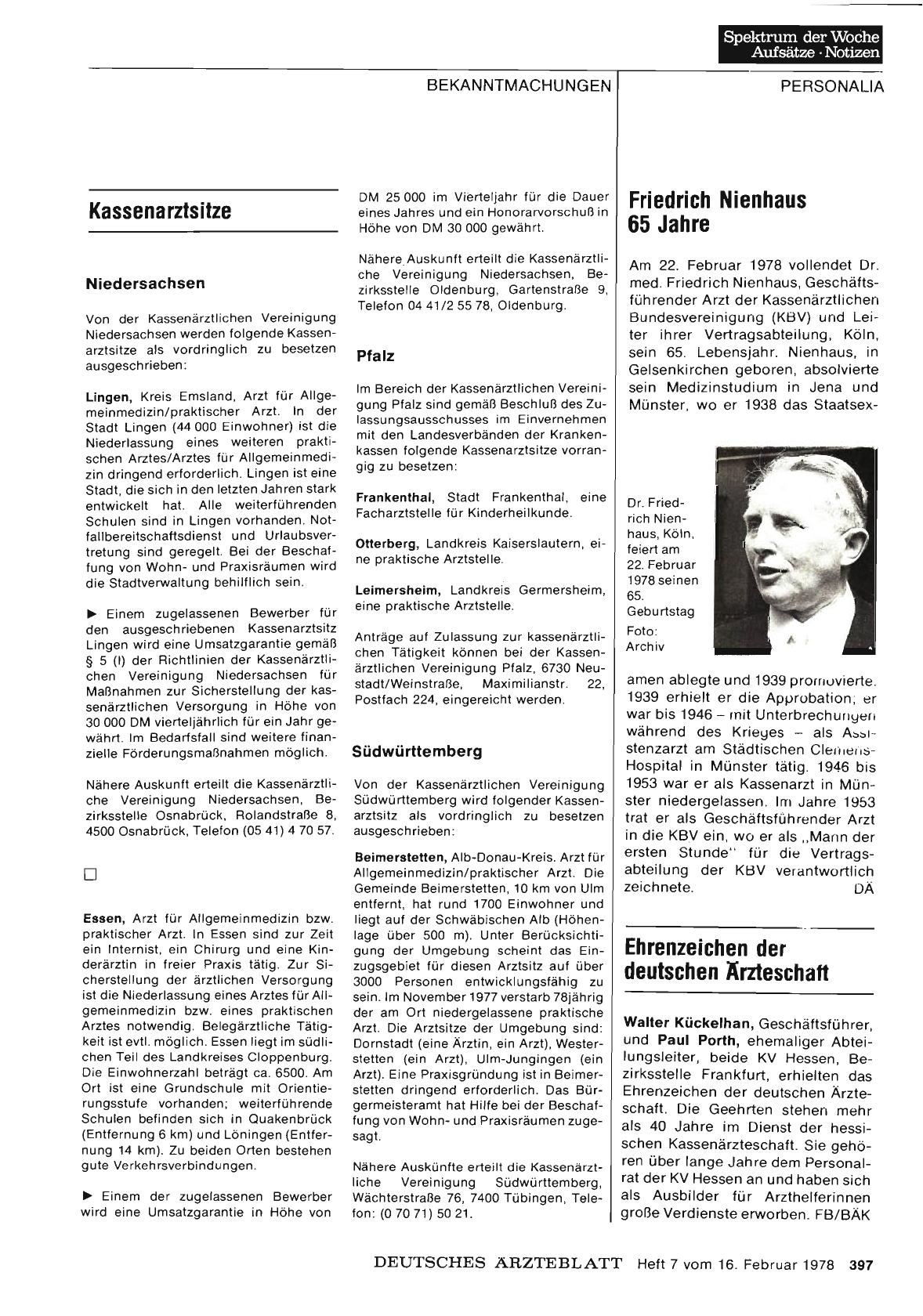 Vorschauseite 1: Friedrich Nienhaus 65 Jahre