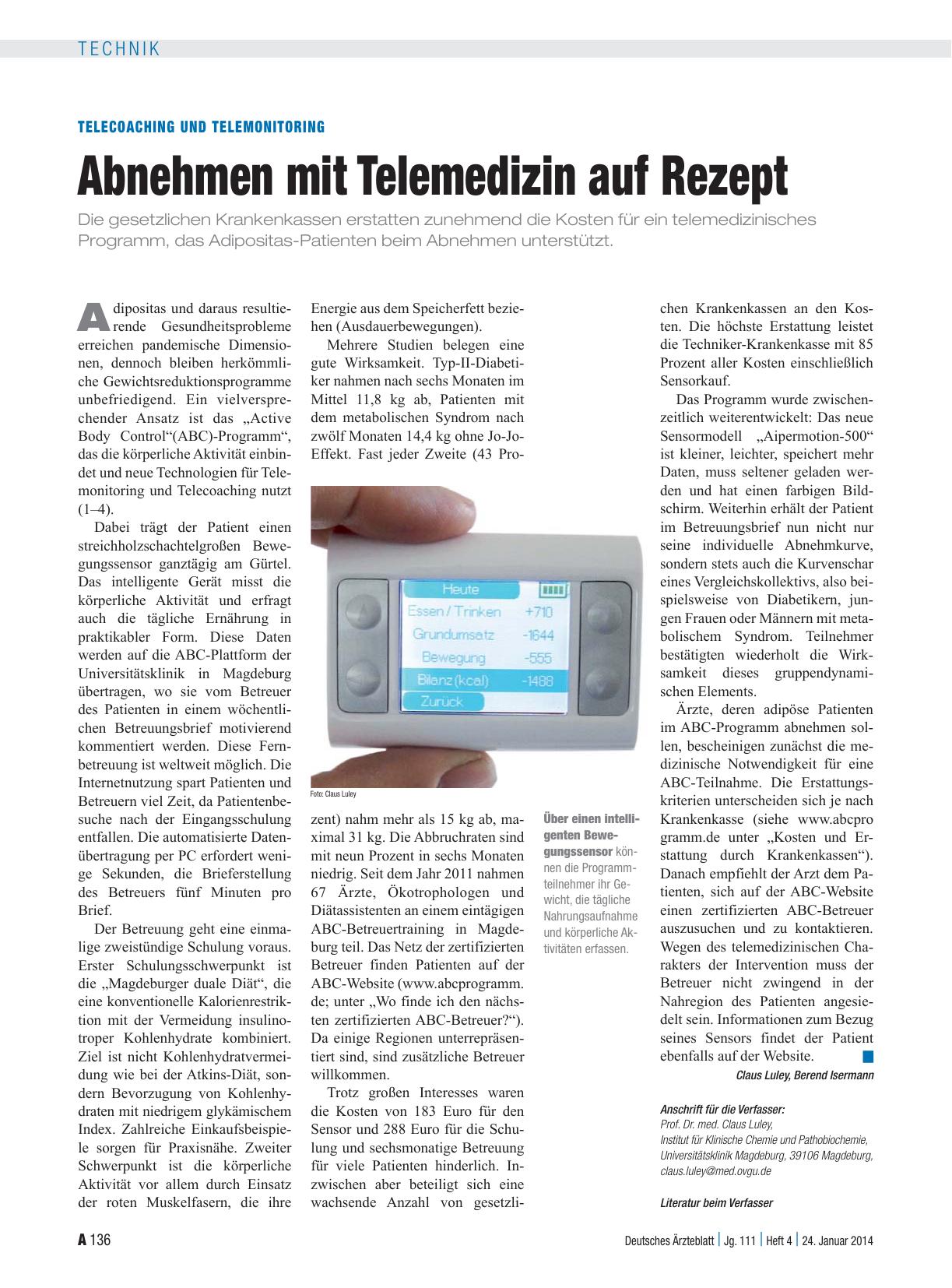 Vorschauseite 1: Telecoaching und Telemonitoring: Abnehmen mit Telemedizin auf Rezept
