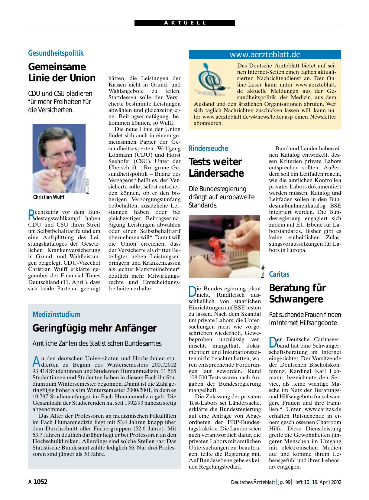 Vorschauseite 1: Gesundheitspolitik: Gemeinsame Linie der Union