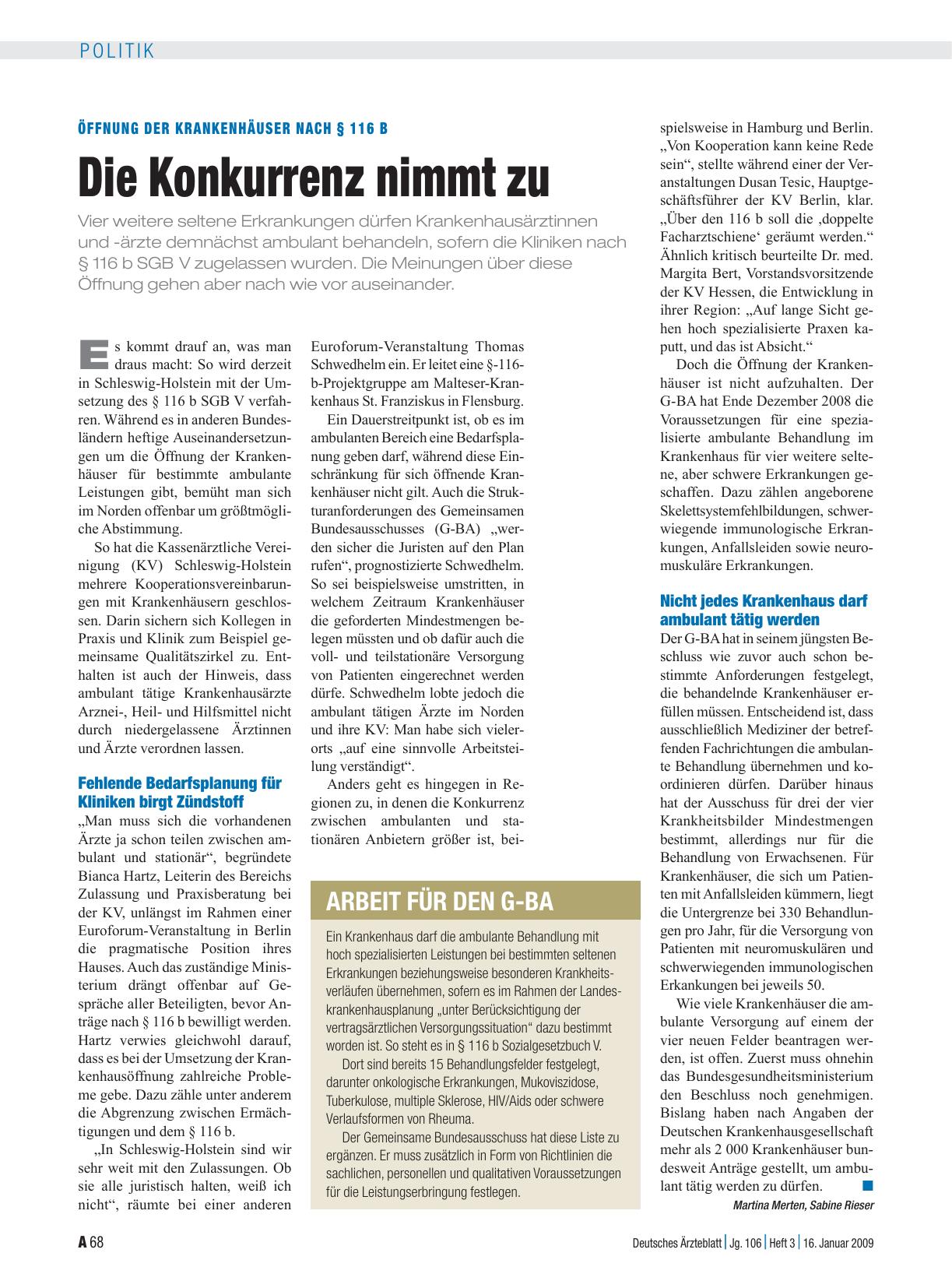 Vorschauseite 1: Öffnung der Krankenhäuser nach § 116 b: Die Konkurrenz nimmt zu
