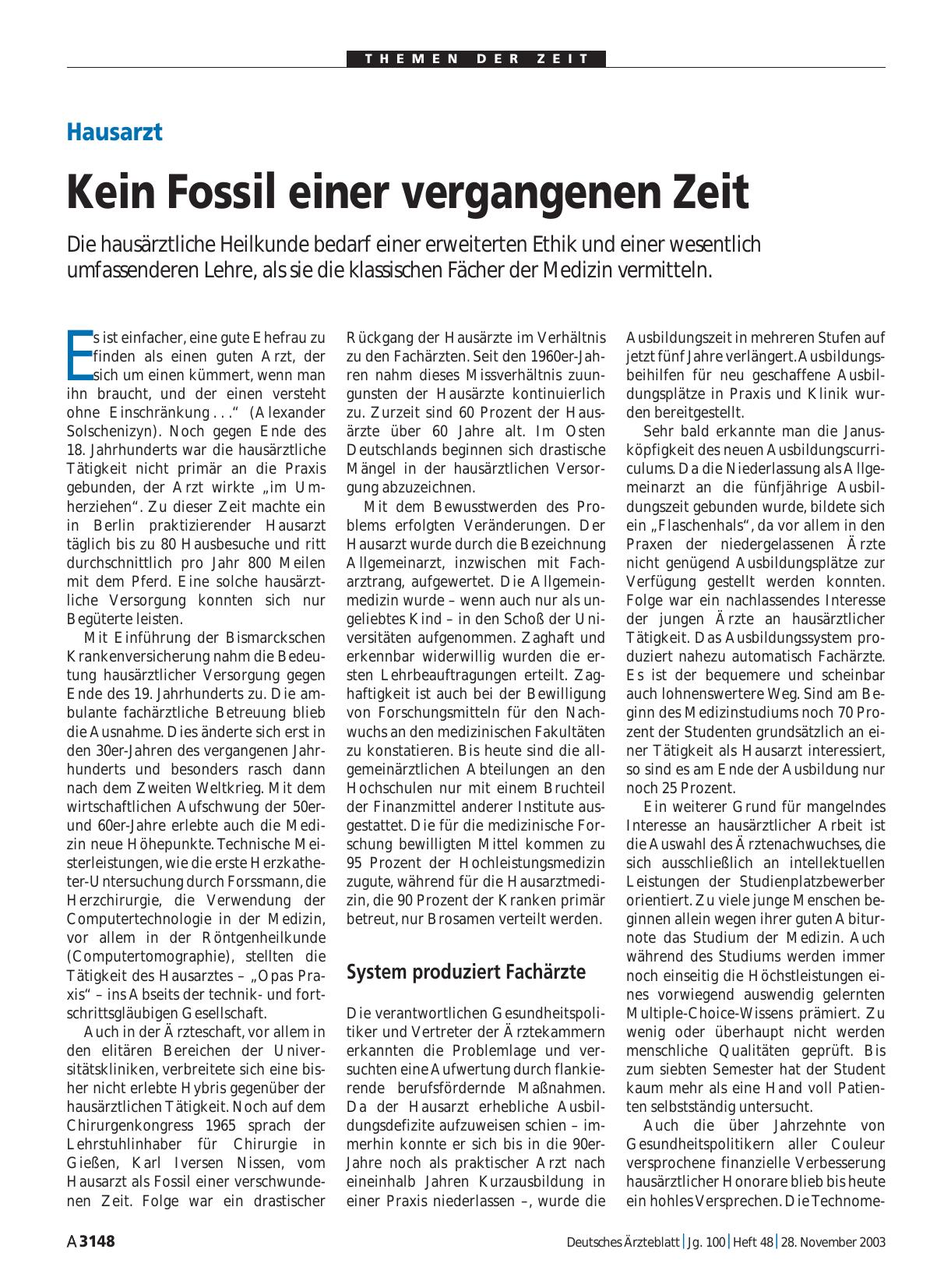 Vorschauseite 1: Hausarzt: Kein Fossil einer vergangenen Zeit