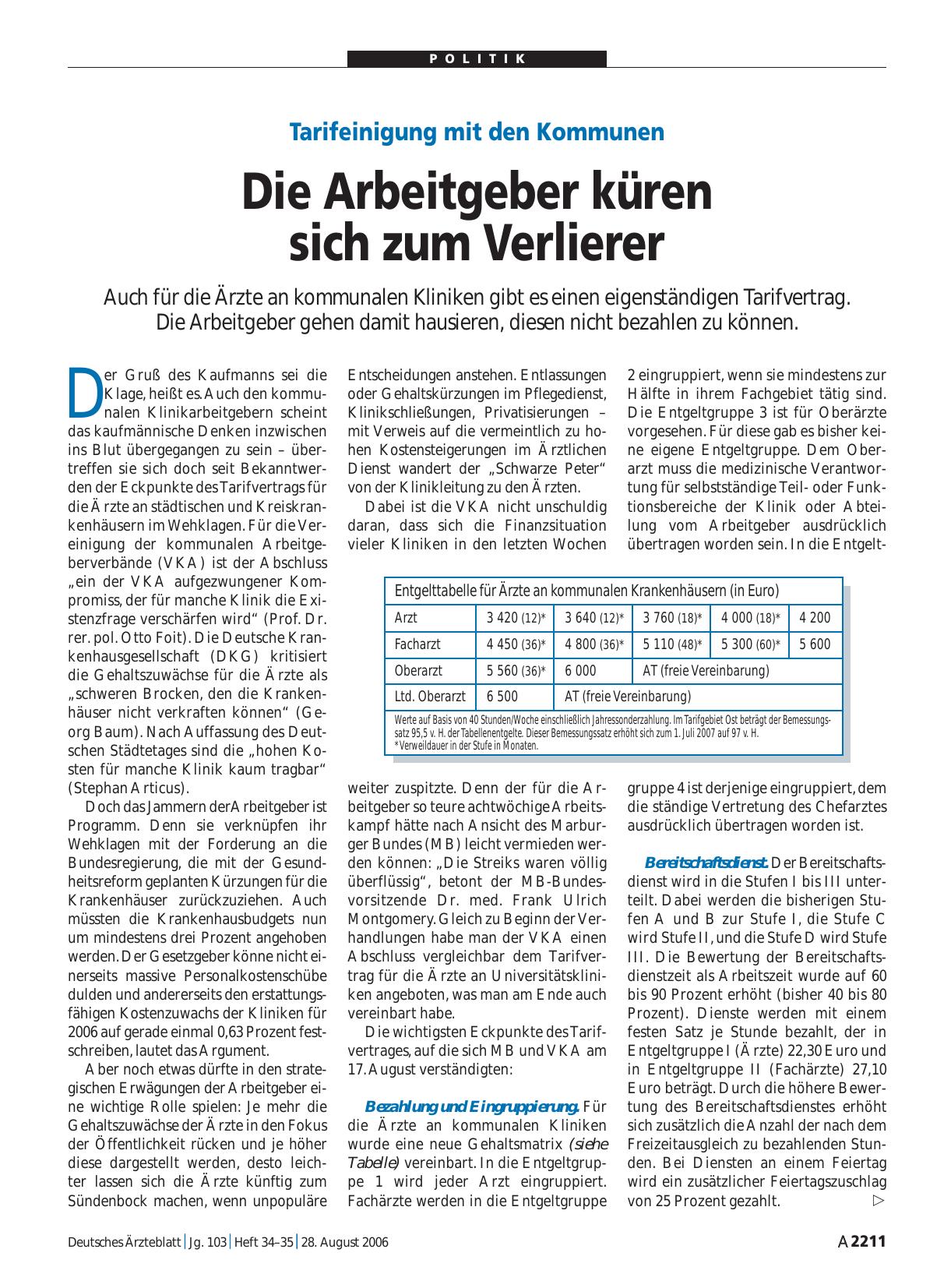 Vorschauseite 1: Tarifeinigung mit den Kommunen: Die Arbeitgeber küren sich zum Verlierer
