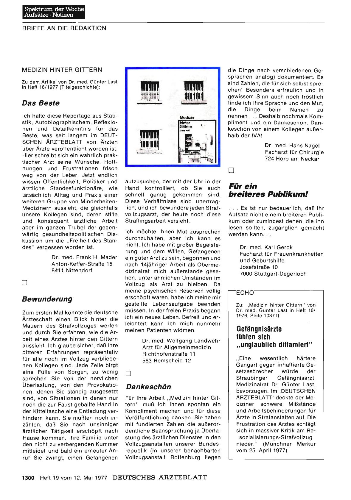 Vorschauseite 1: MEDIZIN HINTER GITTERN: Dankeschön