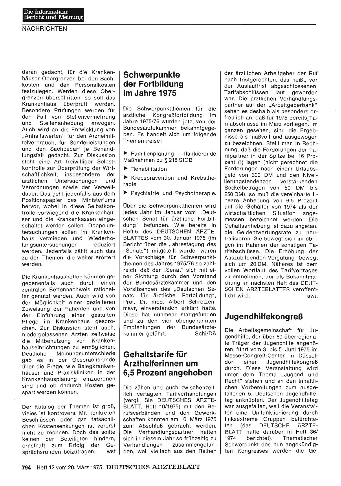 Vorschauseite 1: Schwerpunkte der Fortbildung im Jahre 1975