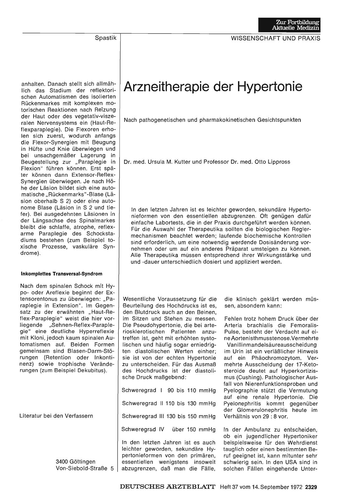 Vorschauseite 1: Arzneitherapie der Hypertonie: Nach pathogenetischen und pharmakokinetischen Gesichtspunkten