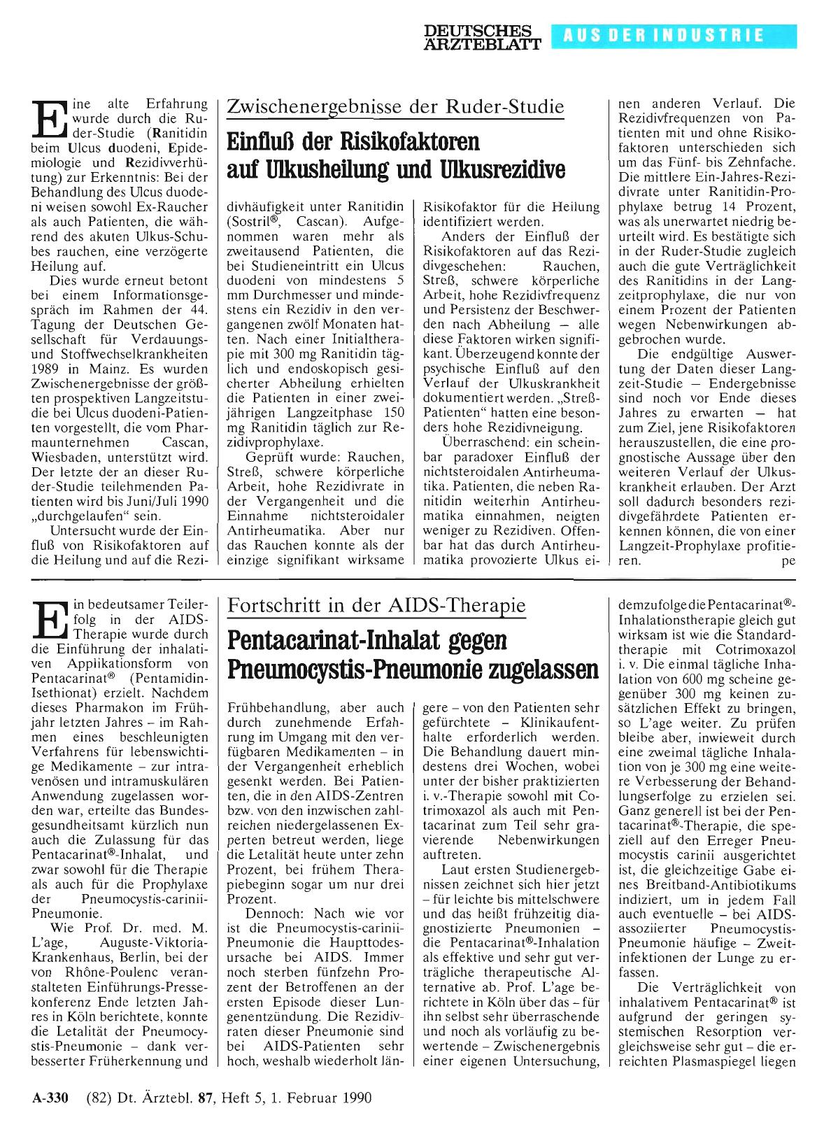 Vorschauseite 1: Zwischenergebnisse der Ruder-Studie: Einfluß der Risikofaktoren auf Ulkusheilung und Ulkusrezidive