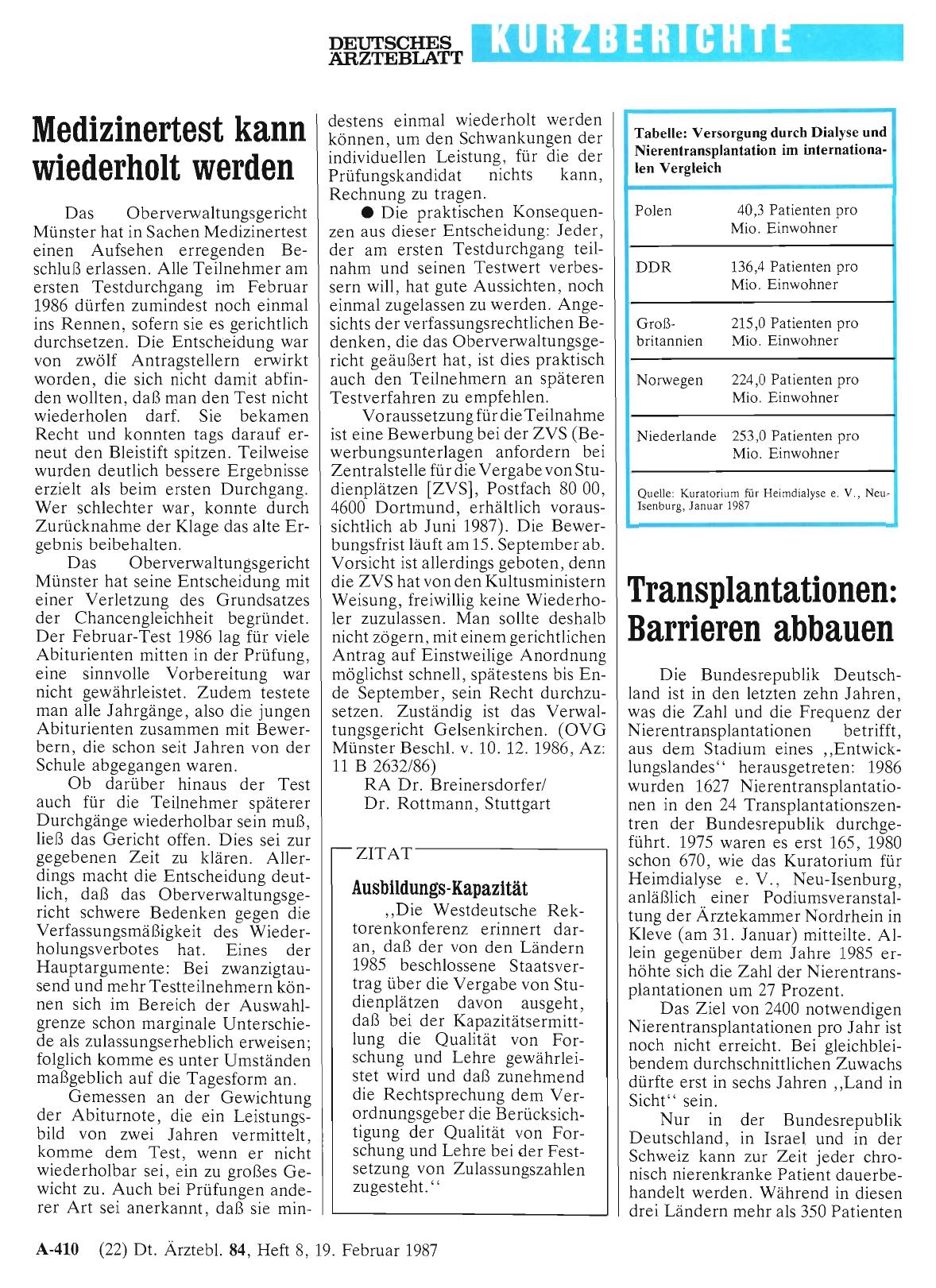 Vorschauseite 1: Medizinertest kann wiederholt werden