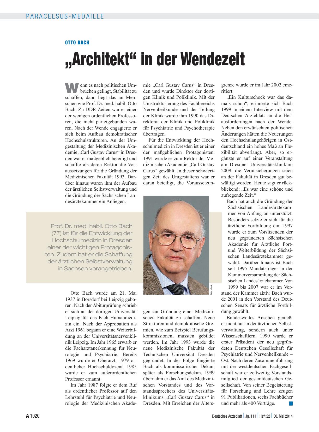 Vorschauseite 1: Otto Bach: „Architekt“ in der Wendezeit
