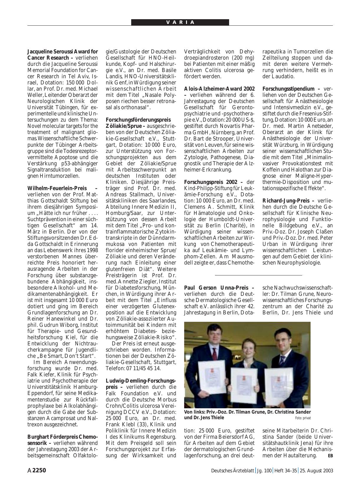 Vorschauseite 1: Paul Gerson Unna-Preis