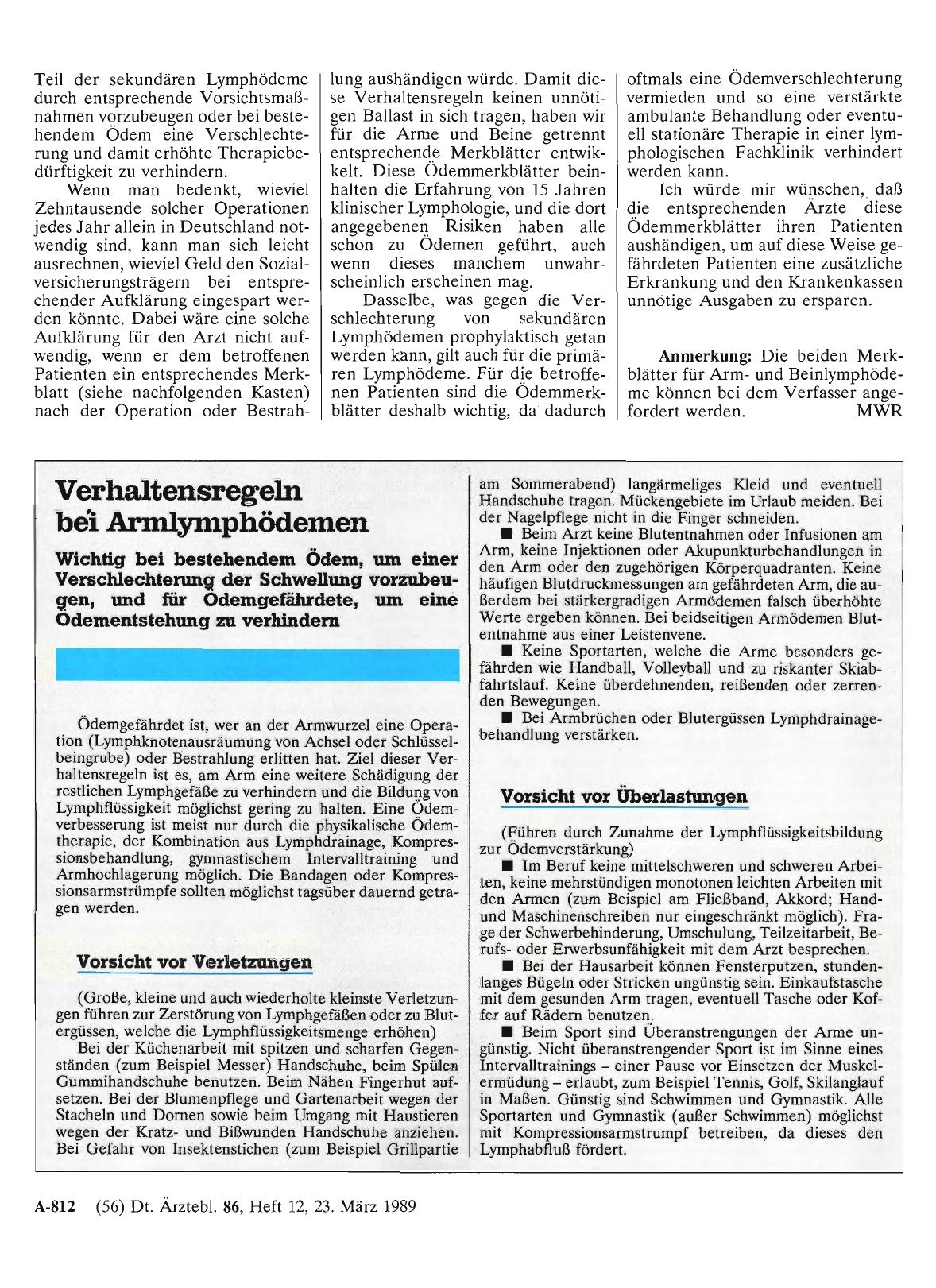 Vorschauseite 1: Verhaltensregeln bei Arnilymphödemen