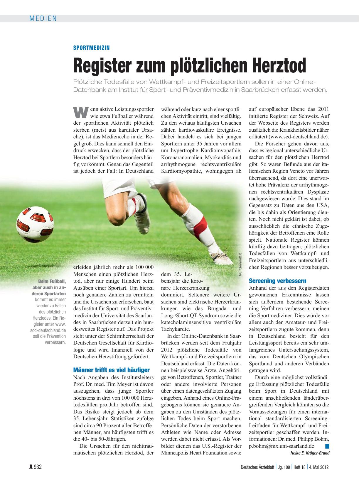 Vorschauseite 1: Sportmedizin: Register zum plötzlichen Herztod