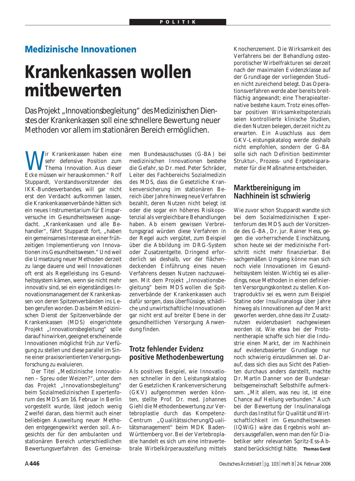 Vorschauseite 1: Medizinische Innovationen: Krankenkassen wollen mitbewerten