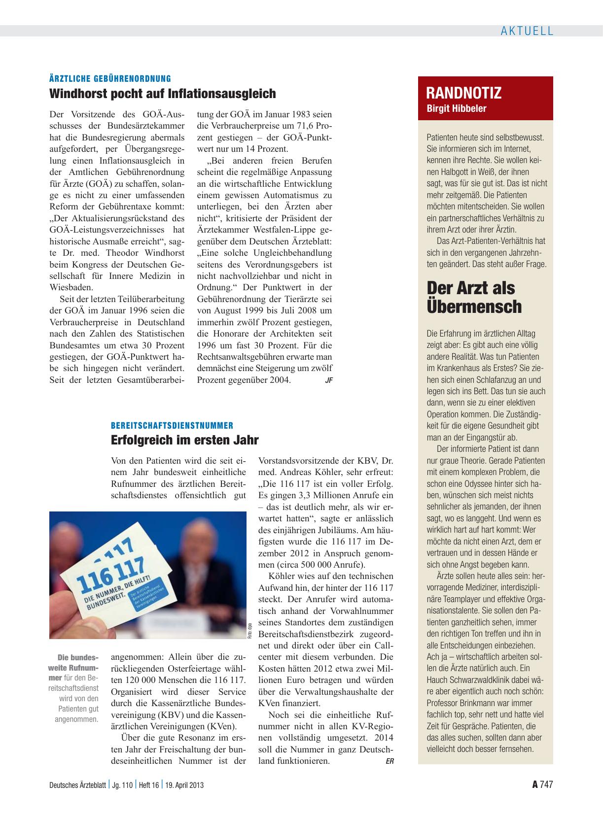 Vorschauseite 1: Bereitschaftsdienstnummer: Erfolgreich im ersten Jahr