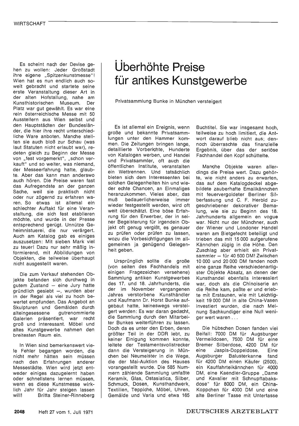 Vorschauseite 1: Überhöhte Preise für antikes Kunstgewerbe