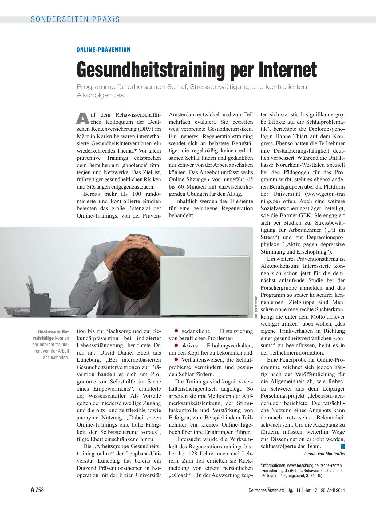 Vorschauseite 1: Online-Prävention: Gesundheitstraining per Internet