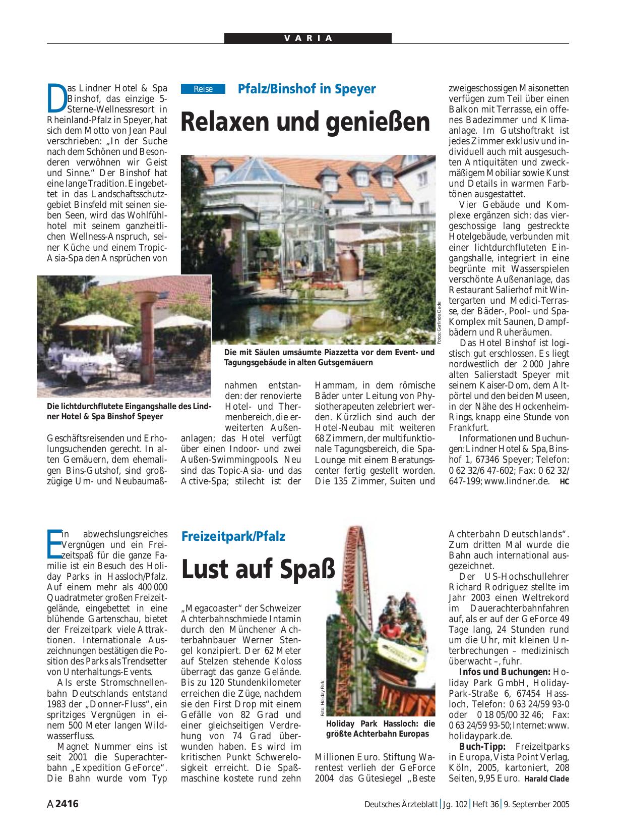 Vorschauseite 1: Pfalz/Binshof in Speyer: Relaxen und genießen