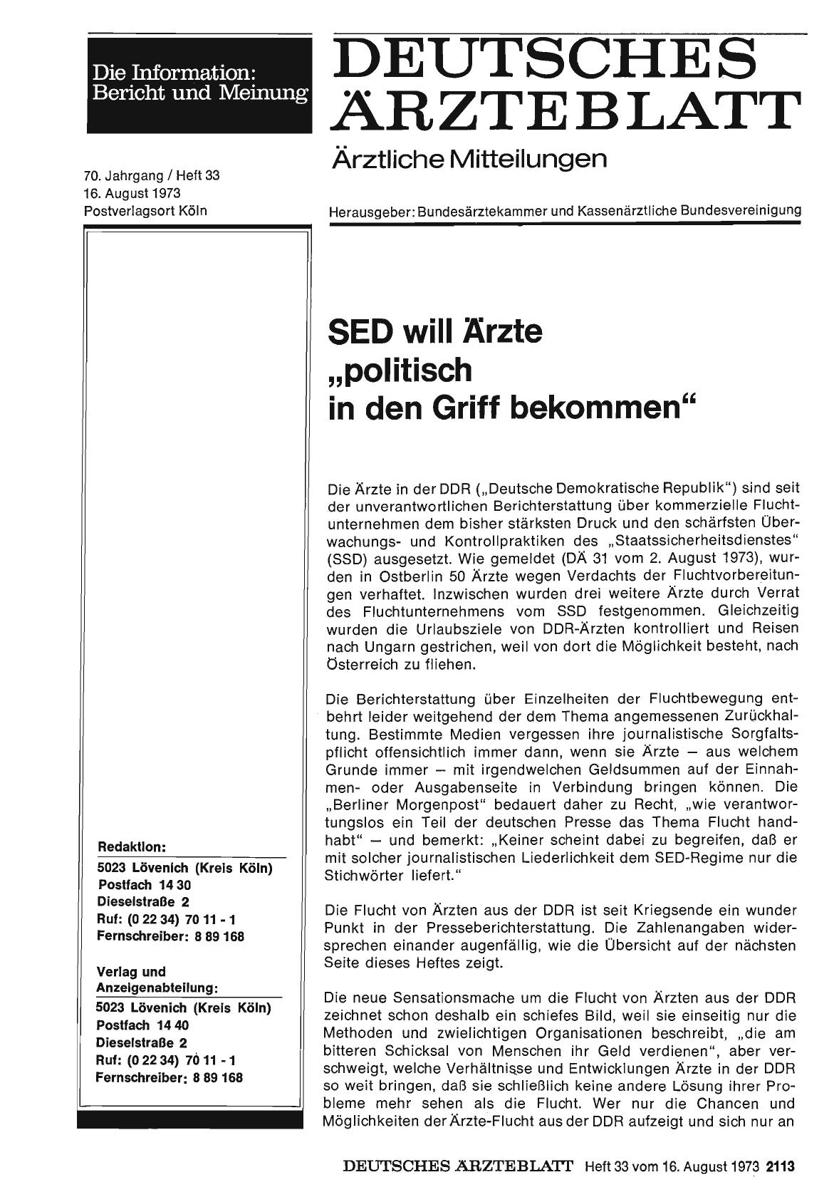 Vorschauseite 1: SED will Ärzte „politisch in den Griff bekommen"