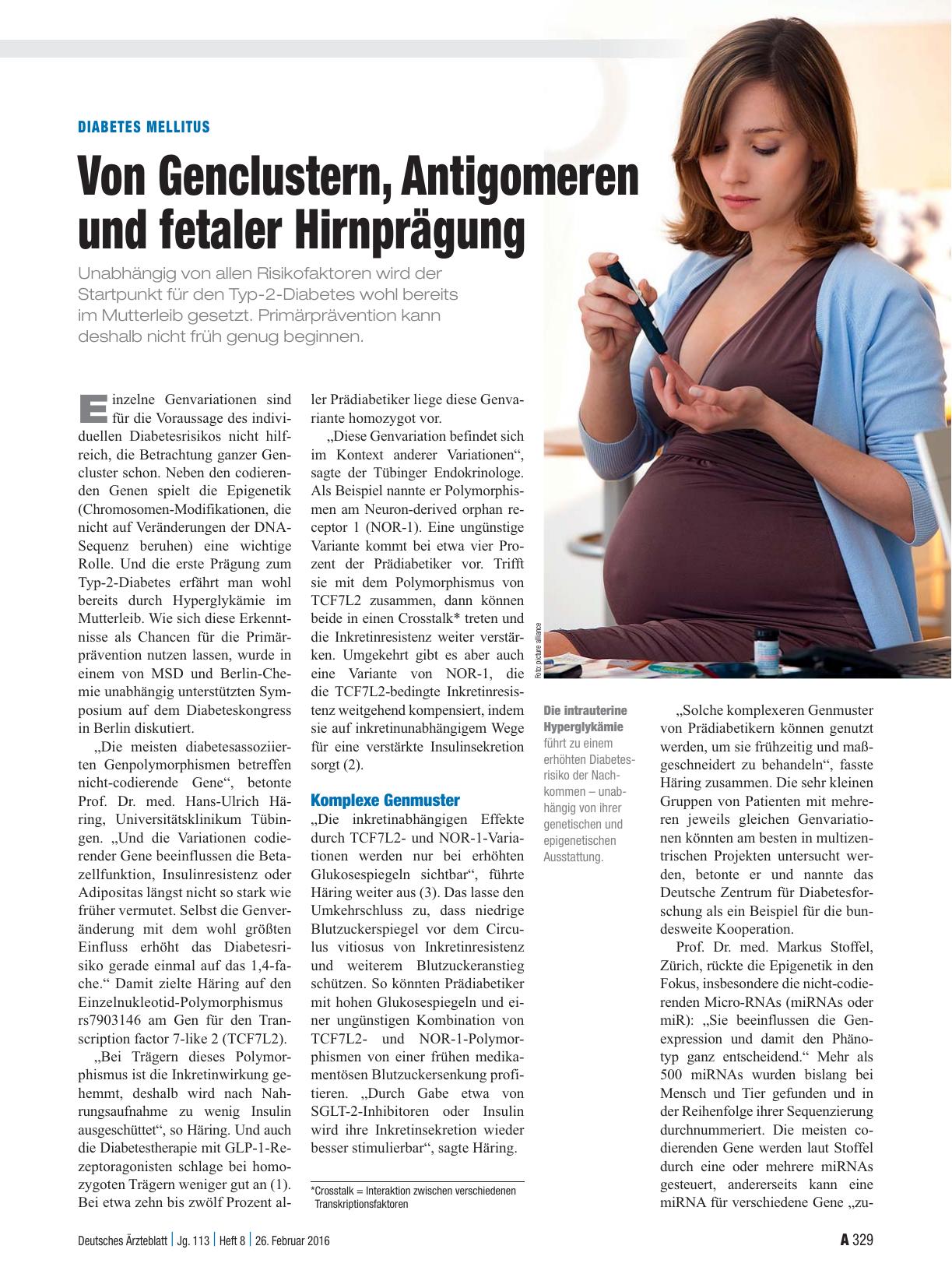 Vorschauseite 1: Diabetes mellitus: Von Genclustern, Antigomeren und fetaler Hirnprägung