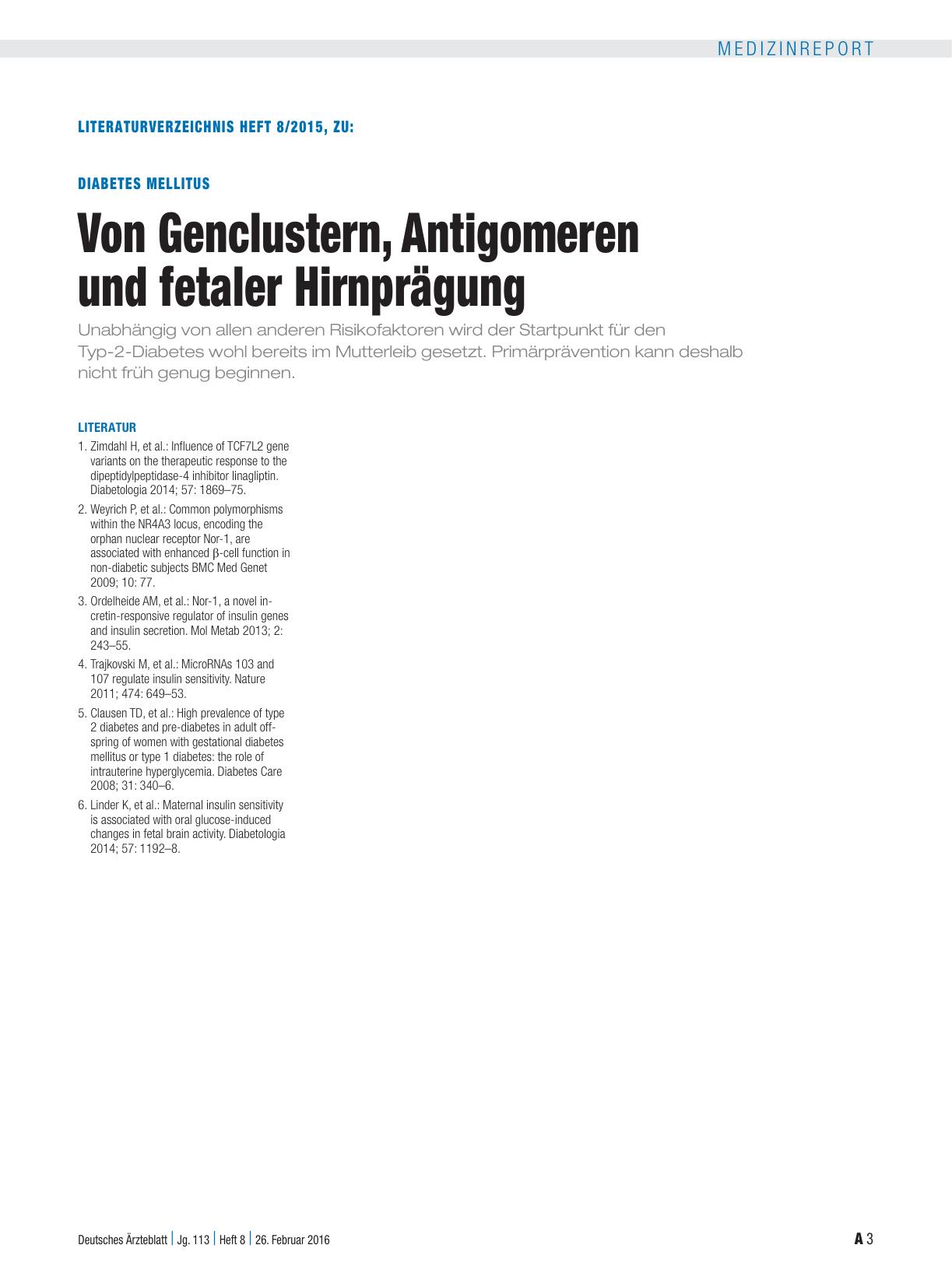 Vorschauseite 3: Diabetes mellitus: Von Genclustern, Antigomeren und fetaler Hirnprägung