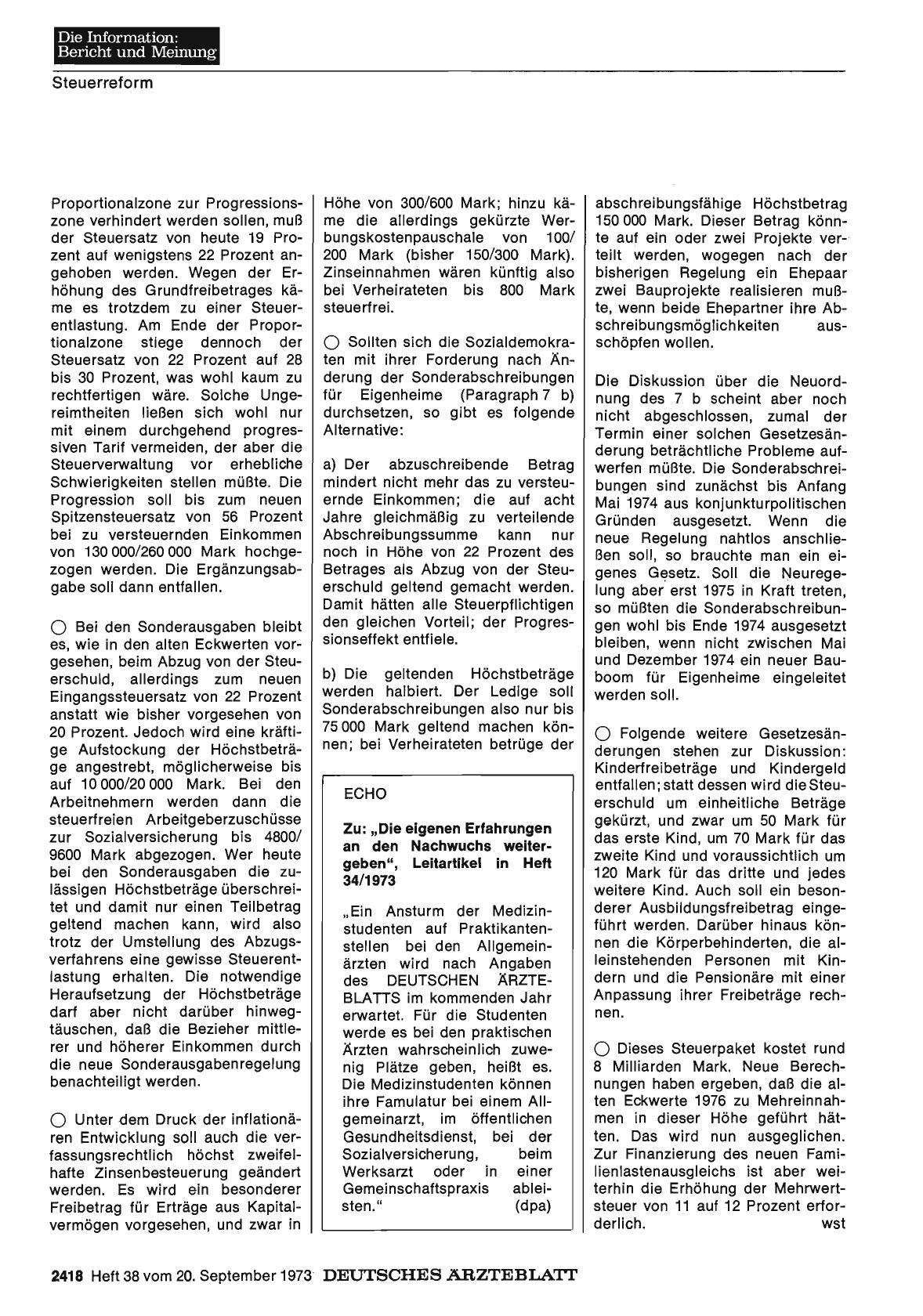 Vorschauseite 1: Zu: „Die eigenen Erfahrungen an den Nachwuchs weitergeben", Leitartikel in Heft 34/1973