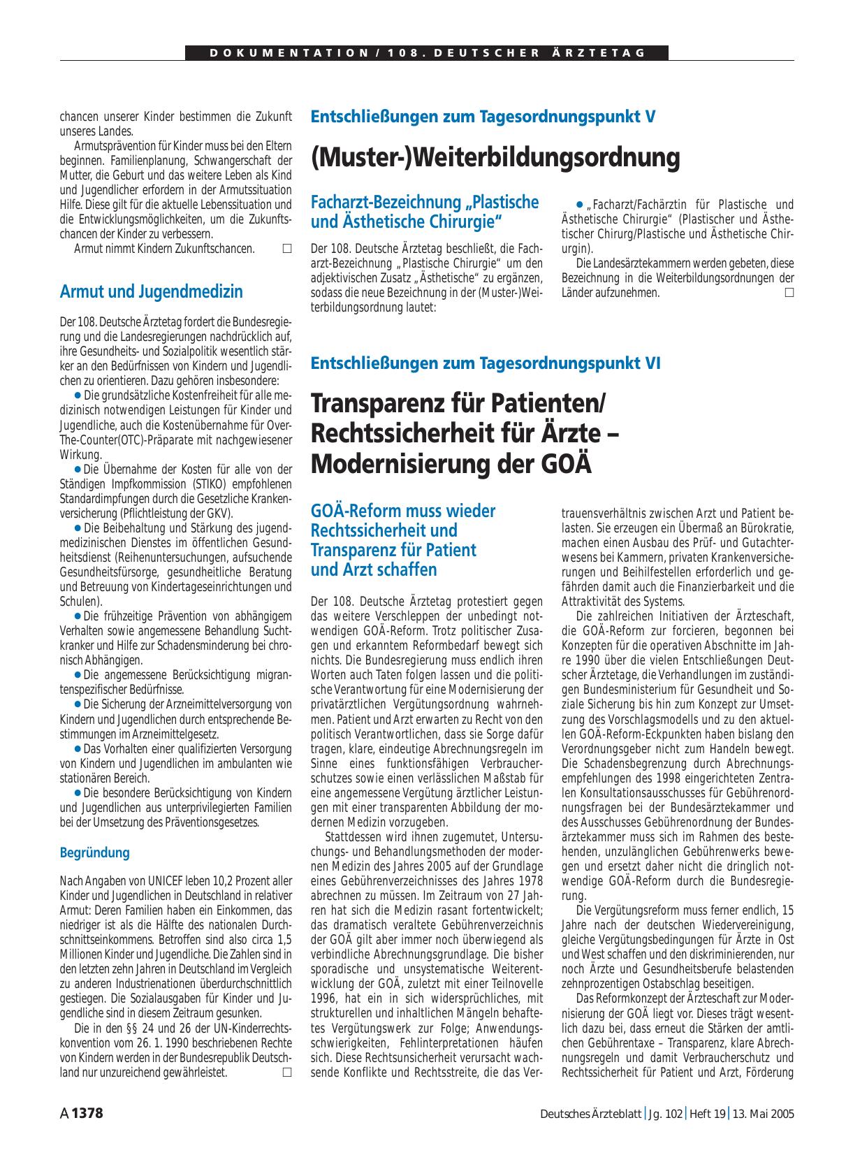 Vorschauseite 1: Entschließungen zum Tagesordnungspunkt V: (Muster-)Weiterbildungsordnung