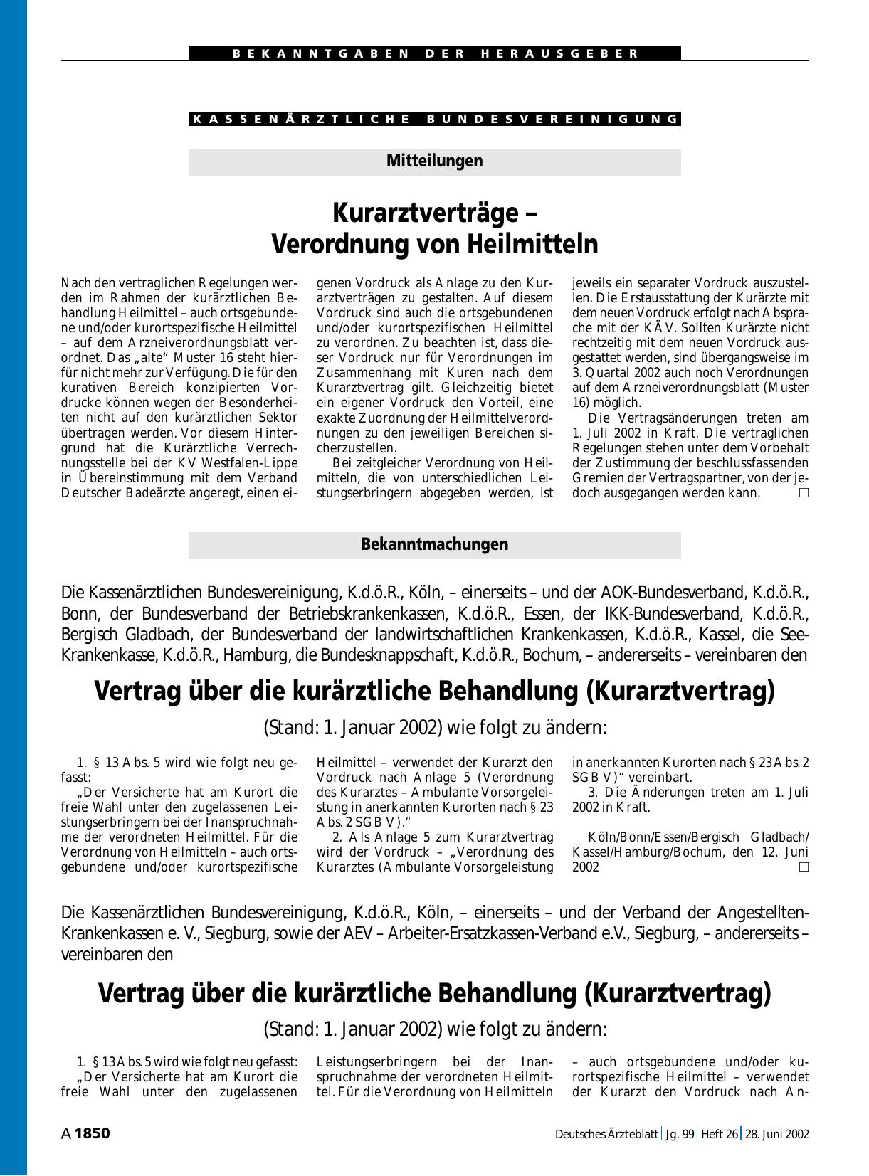 Vorschauseite 1: Mitteilungen: Kurarztverträge – Verordnung von Heilmitteln