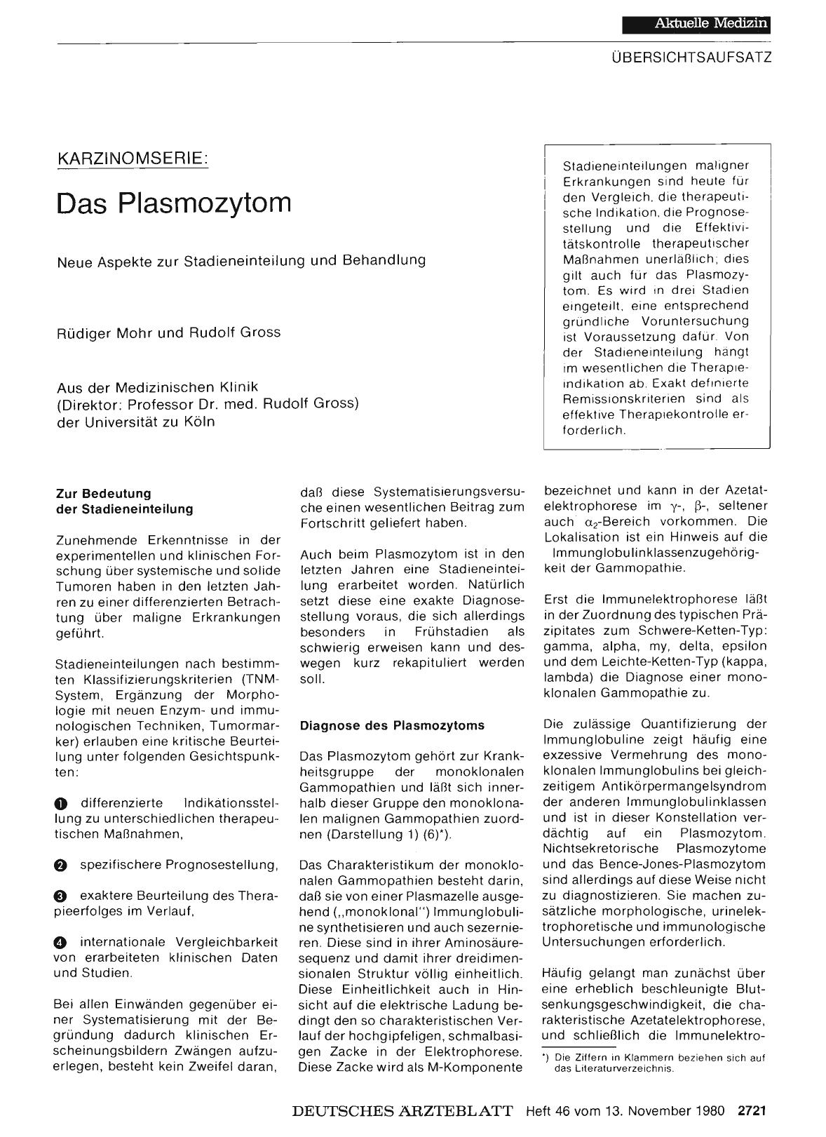 Vorschauseite 1: KARZINOMSERIE: Das Plasmozytom - Neue Aspekte zur Stadieneinteilung und Behandlung