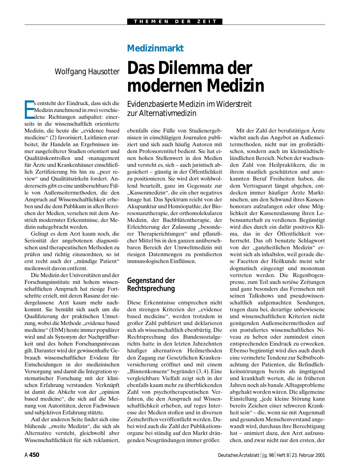 Vorschauseite 1: Medizinmarkt: Das Dilemma der modernen Medizin