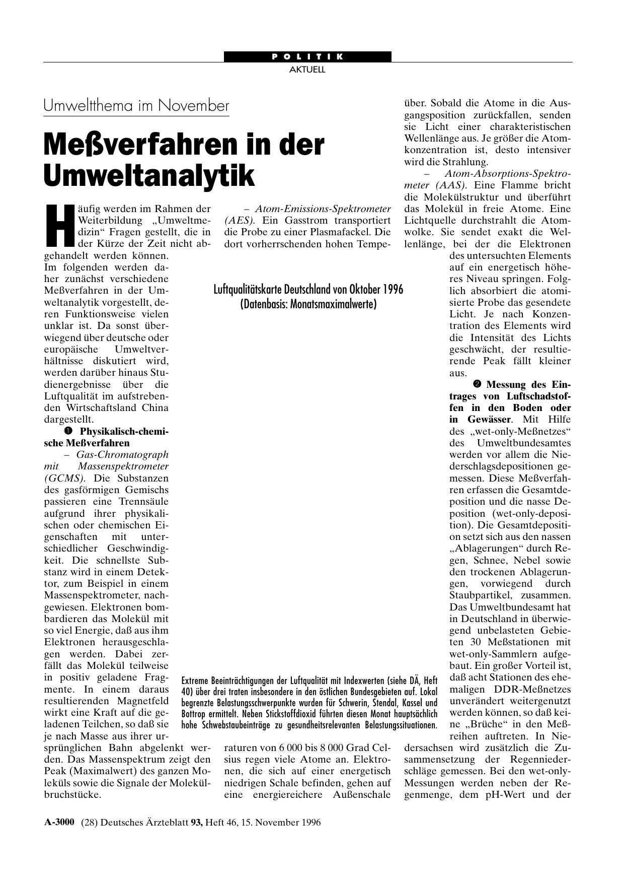 Vorschauseite 1: Umweltthema im November: Meßverfahren in der Umweltanalytik