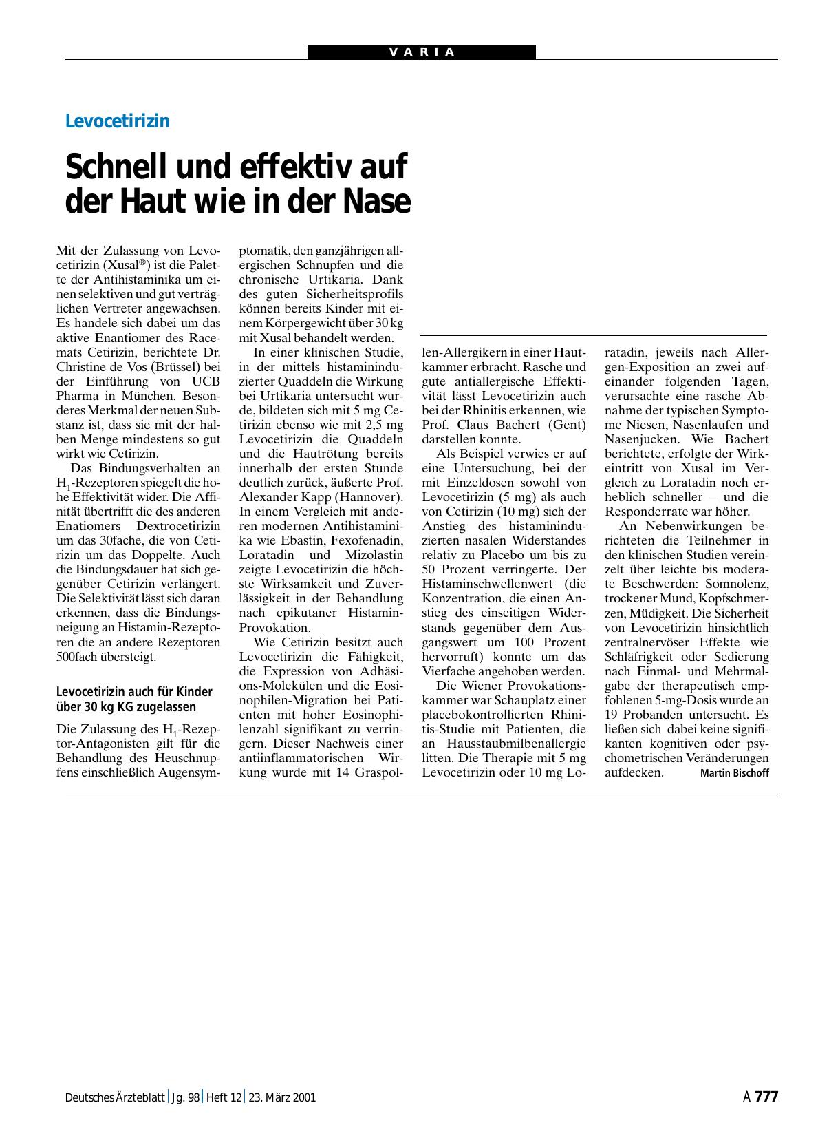 Vorschauseite 1: Levocetirizin: Schnell und effektiv auf der Haut wie in der Nase