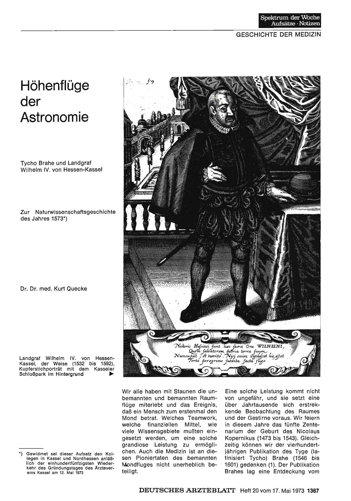 Vorschauseite 1: Höhenflüge der Astronomie: Tycho Brahe und Landgraf Wilhelm IV. von Hessen-Kassel