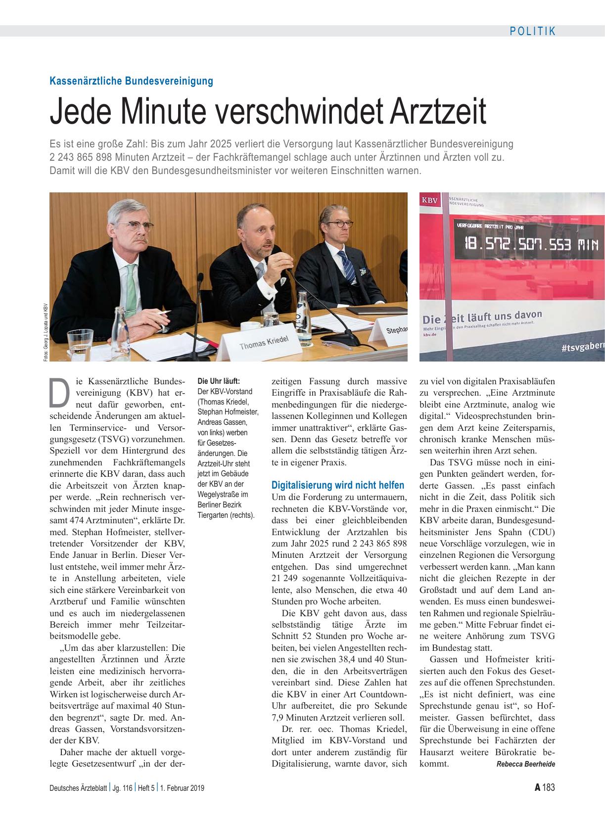 Vorschauseite 1: Kassenärztliche Bundesvereinigung: Jede Minute verschwindet Arztzeit