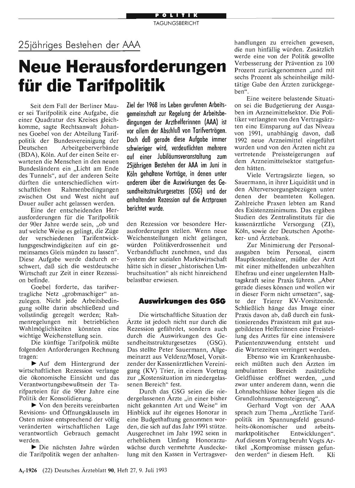 Vorschauseite 1: 25jähriges Bestehen der AAA: Neue Herausforderungen für die Tarifpolitik